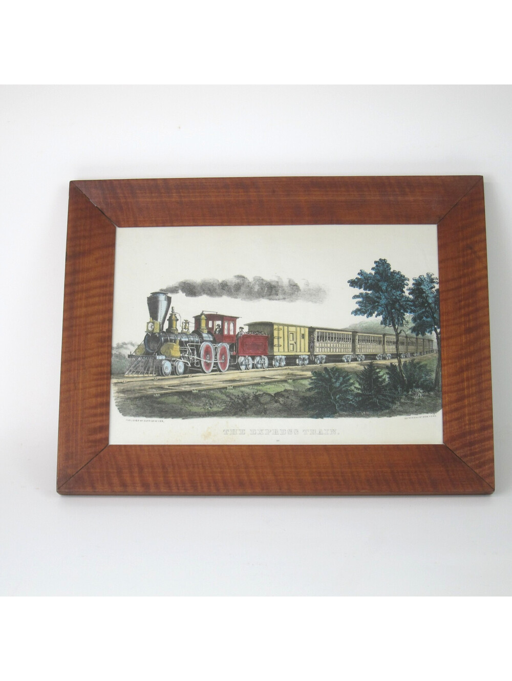 Antique Currier & Ives Hand Colored Lithograph The Express Train #127 Framed